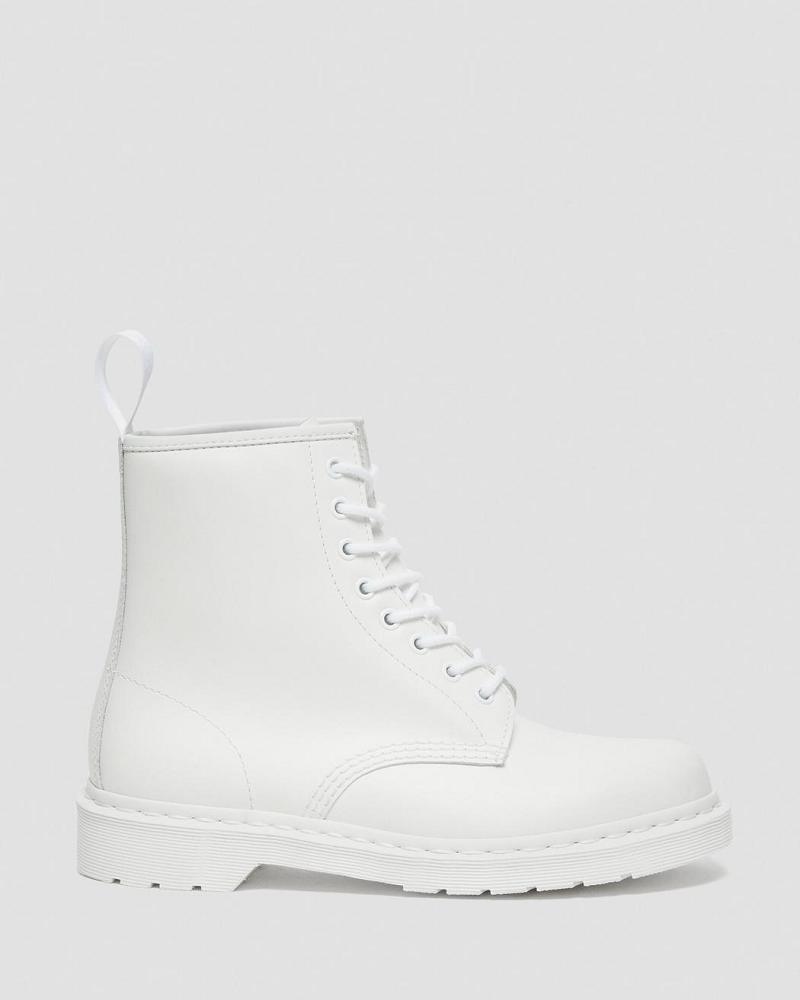 White Men's Dr Martens 1460 Mono Smooth Leather Lace Up Boots | CA 518GSO